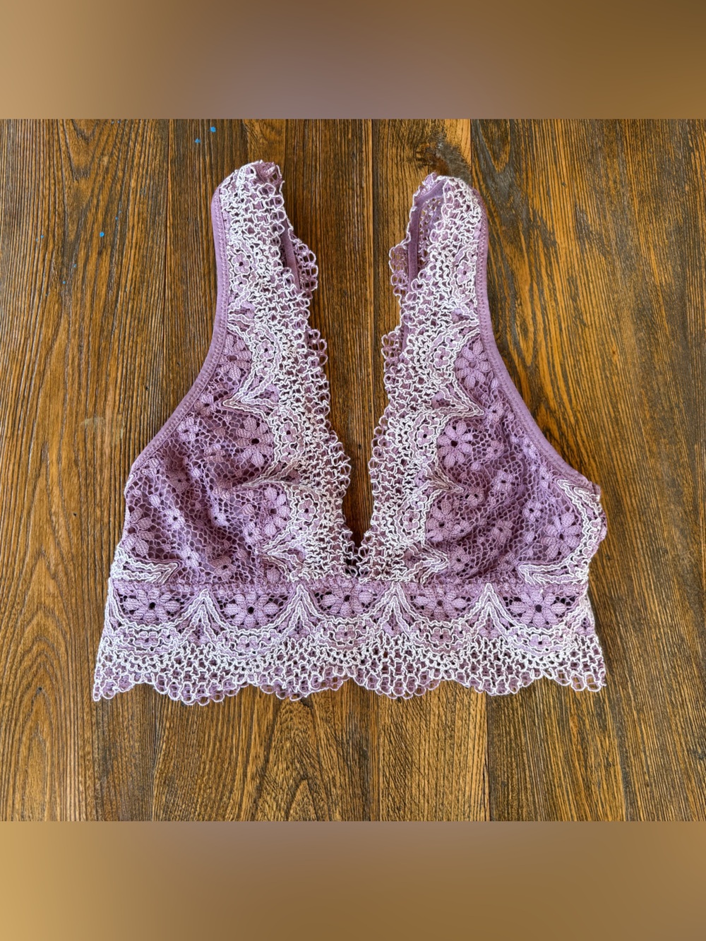 Victoria’s Secret XS Lace Bralette Mauve Purple Floral Plunge Scalloped